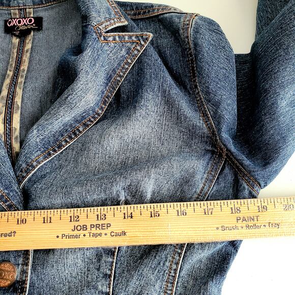 Y2K XOXO Women Denim Floral Embroidered Jacket Blazer S M Boho Phoebe Artsy - Picture 6 of 13